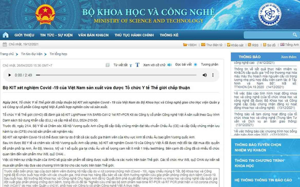 Bản tin trên trang web của Bộ KH&CN trước khi bị xóa