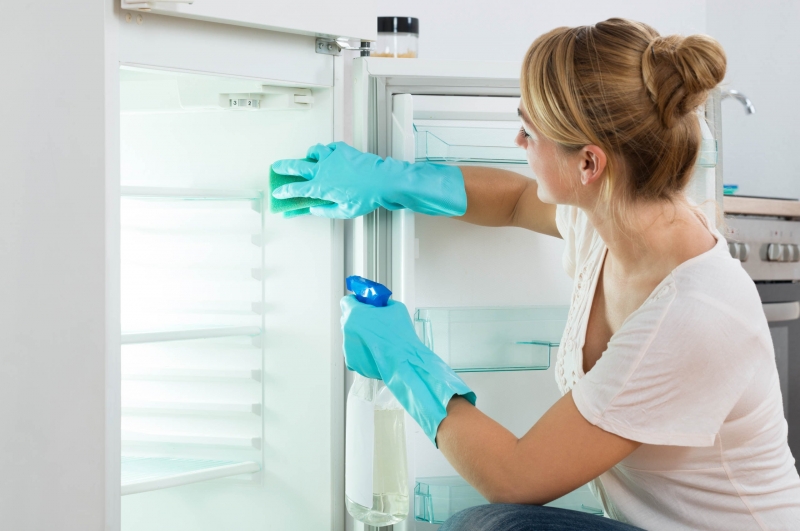 Dùng dung dịch vệ sinh hoặc dung dịch giấm ăn để làm sạch bên trong tủ lạnh