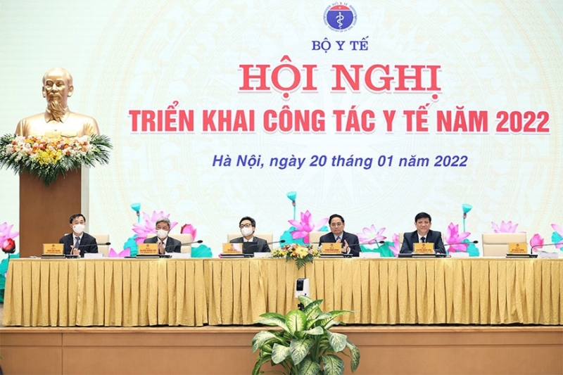 Thủ tướng cùng các đại biểu dự Hội nghị triển khai công tác y tế năm 2022 - Ảnh: VGP
