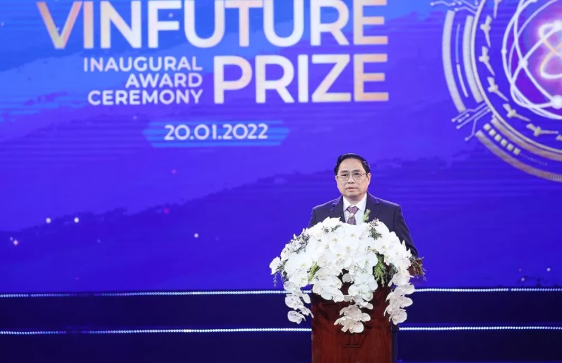 Thủ tướng Phạm Minh Chính phát biểu tại Lễ trao giải VinFuture lần thứ nhất - Ảnh: TTXVN
