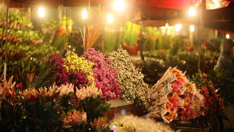Rất nhiều loại hoa khoe sắc tại chợ hoa Quảng Bá những ngày gần Tết - Ảnh: Nguyễn Hiệp