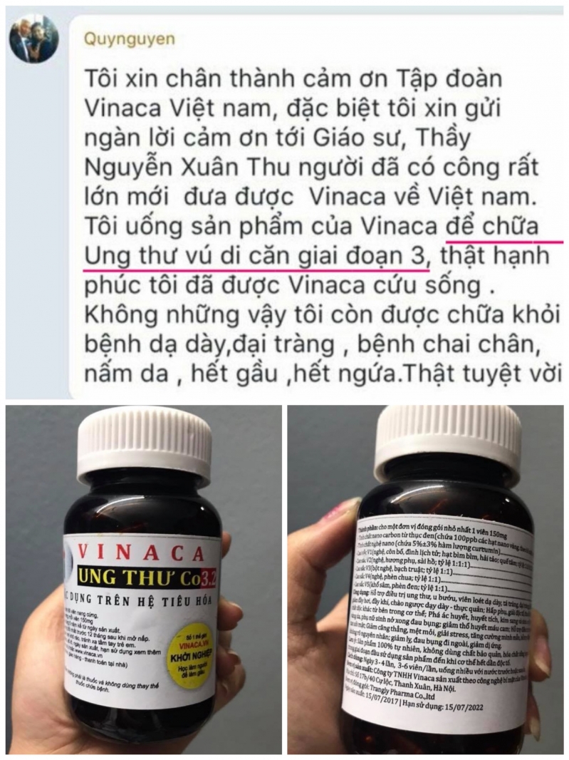 Các sản phẩm thuốc của Tập đoàn Vinaca được quảng cáo có thể chữa nhiều loại bệnh ngay cả Ung thư giai đoạn 3