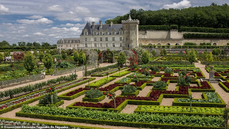Chateau de Villandry, Indre-Et-Loire, Pháp: Khu vườn của thời phục hưng này đem lại cho du khách những mảng màu và không gian tuyệt đẹp. Vào mùa Thu, những loại rau củ hữu cơ tự nhiên điểm tô thêm vẻ trù phú.