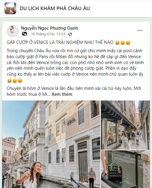 Bài đăng của chị Nguyễn Ngọc Phương Oanh trên nhóm Facebook chia sẻ kinh nghiệm du lịch Châu Âu