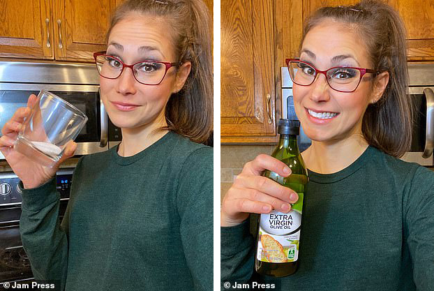 Stephanie Owens tin rằng uống hỗn hợp muối Epsom và dầu olive giúp cải thiện triệu chứng tiêu hóa - Ảnh: Jam Press
