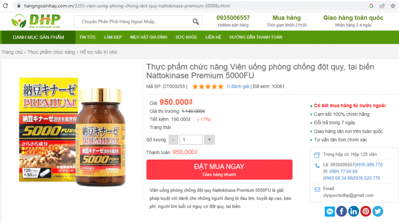 Viên uống Nattokinase Premium phòng chống đột quỵ, tai biến vi phạm quảng cáo
