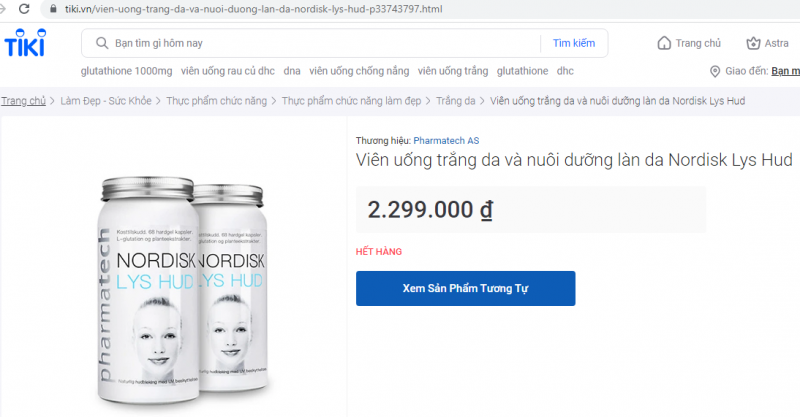 Thực phẩm bảo vệ sức khỏe Nordisk Lys Hud được quảng cáo trên Tiki