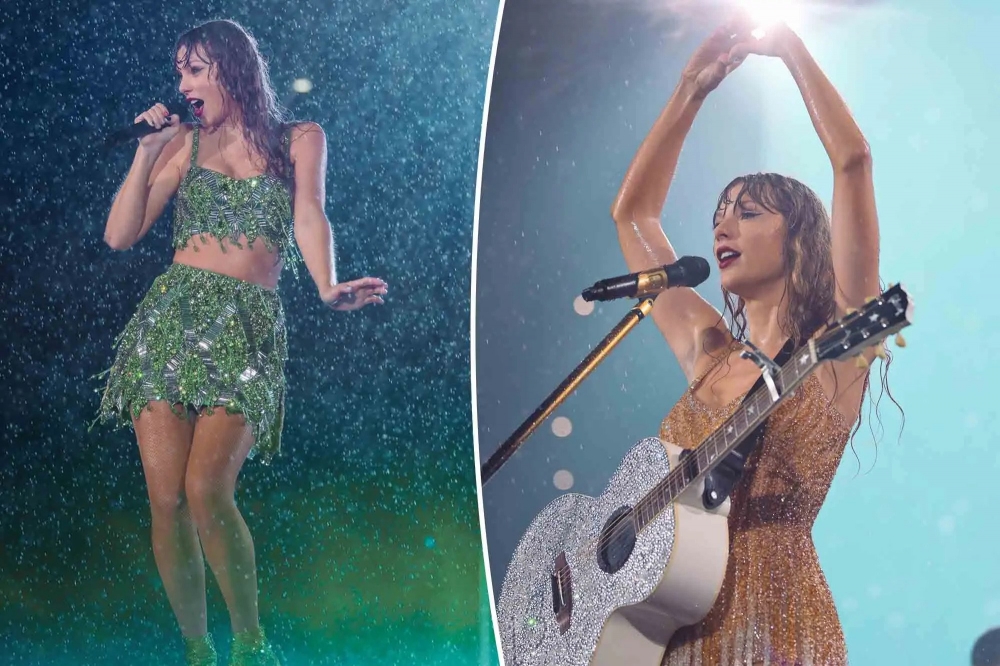 Taylor Swift giữ năng lượng bền bỉ cũng như lớp trang điểm hoàn hảo ngay cả khi diễn dưới mưa - Ảnh: Page Six