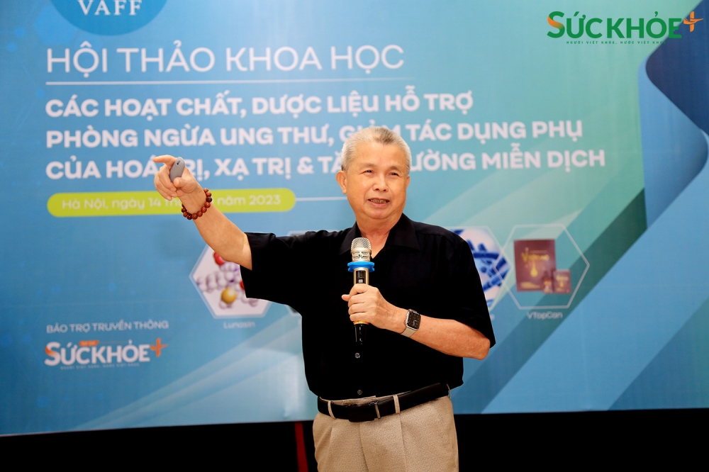 PGS.TS Trần Đáng - Chủ tịch Hiệp hội Thực phẩm chức năng Việt Nam phát biểu tại Hội thảo khoa học ngày 14/9 - Ảnh: Hiệp Nguyễn
