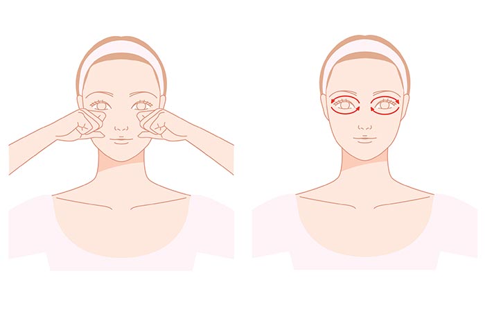 Massage nhẹ nhàng quanh vùng mắt có thể giúp cải thiện lưu thông máu, giảm nhức mỏi cũng như quầng thâm mắt