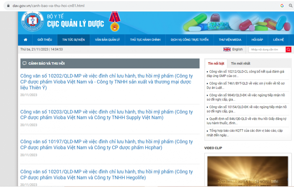 Loạt thông báo từ Cục Quản lý Dược đối với hơn 30 mỹ phẩm do Công ty cổ phần dược phẩm Vioba Việt Nam sản xuất