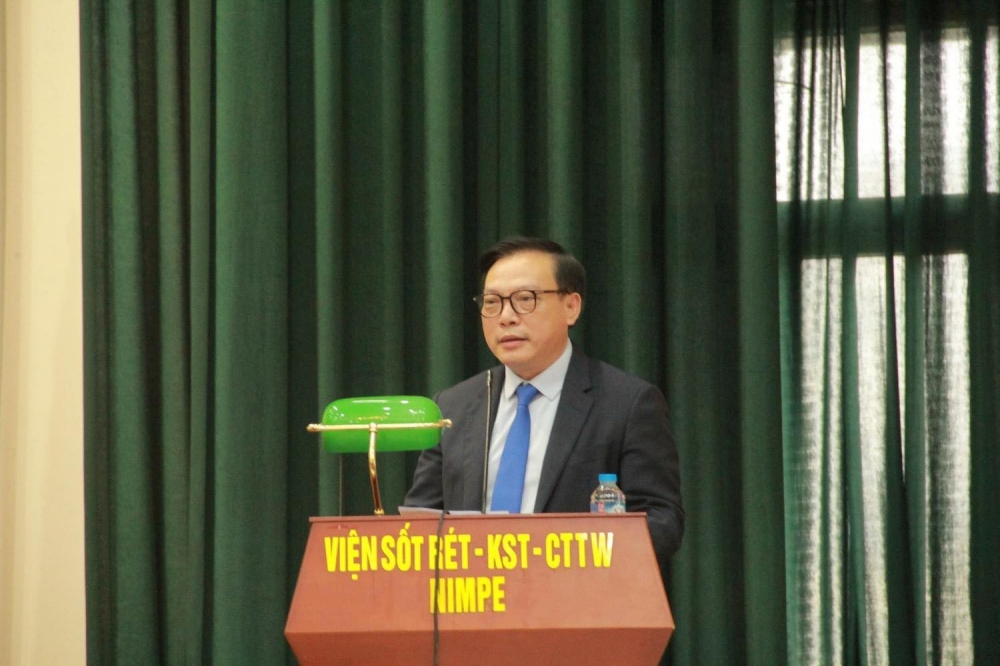 TS. Hoàng Đình Cảnh, Viện trưởng Viện Sốt rét - Ký sinh trùng - Côn trùng Trung ương phát biểu tại buổi lễ - Ảnh: MOH