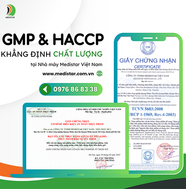 Chứng nhận hệ thống phân tích mối nguy và điểm kiểm soát tới hạn (HACCP) kết hợp với GMP của Medistar Việt Nam