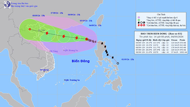 Dự báo đường đi của bão số 3 trong những ngày tới - Ảnh: nchmf.gov.vn