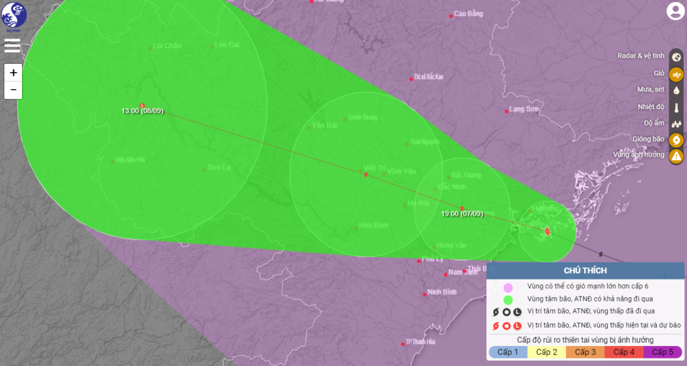 Hình ảnh vùng ảnh hưởng của bão số 3 cập nhật lúc 15h30 trên Trung tâm Dự báo Khí tượng Thủy văn Quốc gia