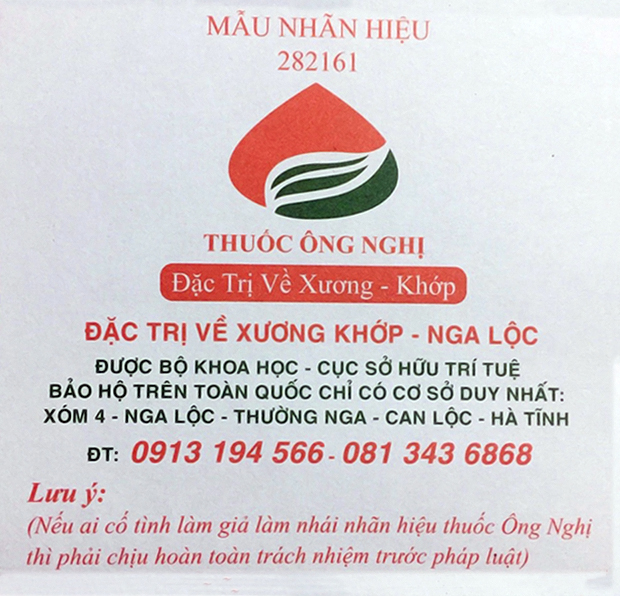 Bài thuốc đã được đăng kí mẫu nhãn hiệu