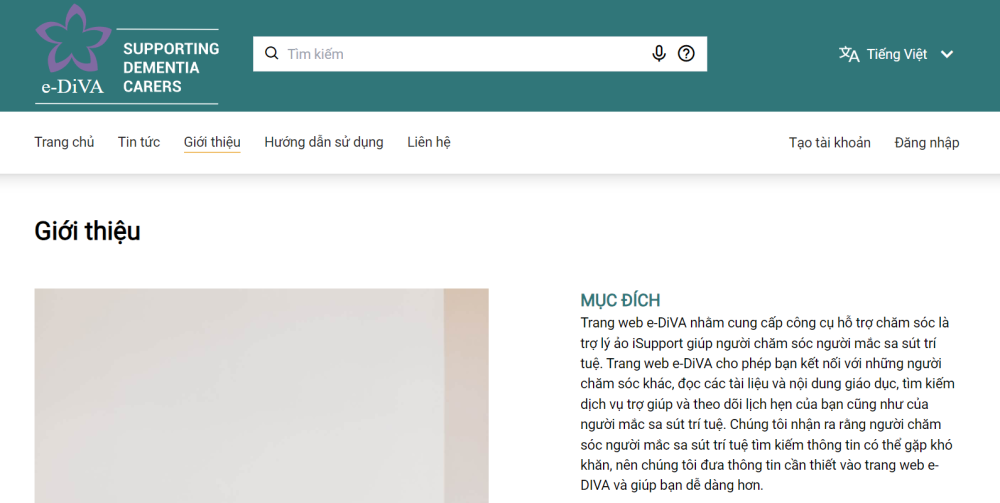 e-DiVA là trợ lý ảo hỗ trợ người chăm sóc bệnh nhân sa sút trí tuệ tại trang web ediva.org