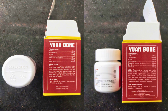 Hình ảnh sản phẩm Viên nang cứng Yuan Bone được Trung tâm Kiểm nghiệm tỉnh Bình Dương lấy tại Phòng khám chuyên khoa Y học cổ truyền Thiên Phúc Đường - Ảnh: Cục Quản lý Dược