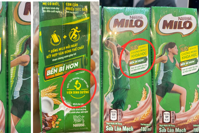 Hình ảnh thực phẩm bổ sung sữa lúa mạch Nestlé Milo gắn tên Viện Dinh dưỡng.