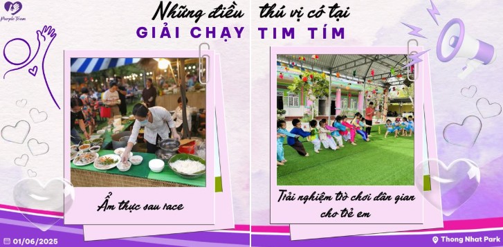Khu ẩm thực và khu vui chơi dành riêng cho trẻ em tại giải chạy Tim Tím 2025 - Ảnh: PurpleTeam