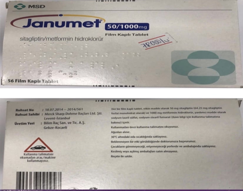 Janumet 50/1000mg (Sitagliptin/Metformin); số lô: 24497505A, hạn dùng: 07/2026.