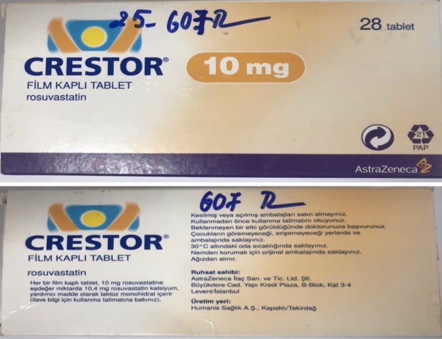 Crestor 10mg (Rosuvastatin); số lô: A24236004, hạn dùng: 07/2027.