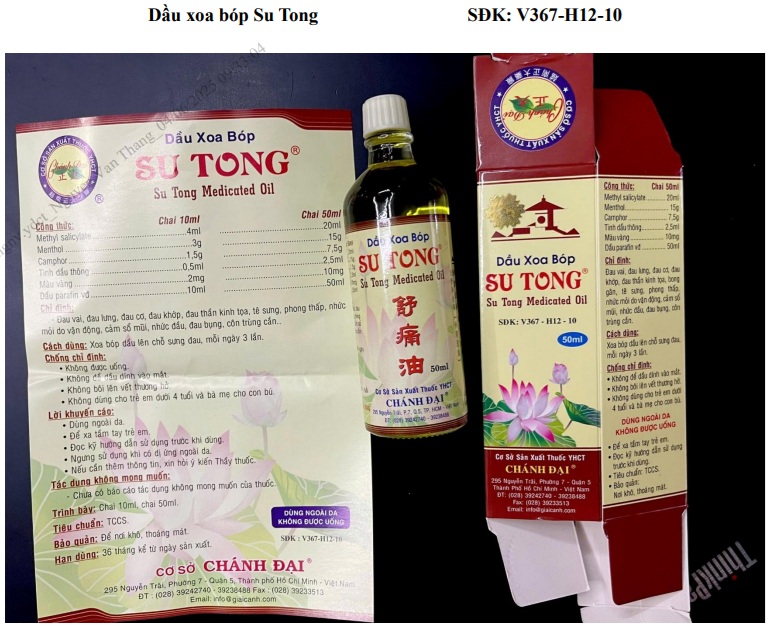 Hình ảnh sản phẩm Dầu xoa bóp Su Tong - Ảnh: Cục Quản lý Y, Dược cổ truyền