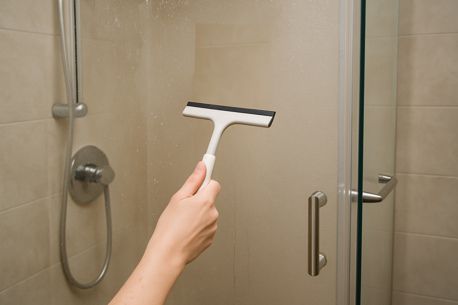 Dùng cây gạt nước để loại bỏ phần nước đọng trên bề mặt kính