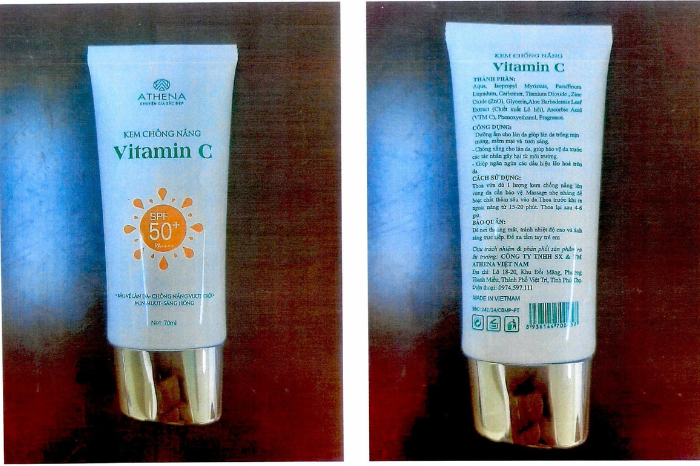 sản phẩm kem chống nắng vitamin C của Athena bị thu hồi - Ảnh: Cục Quản lý Dược.
