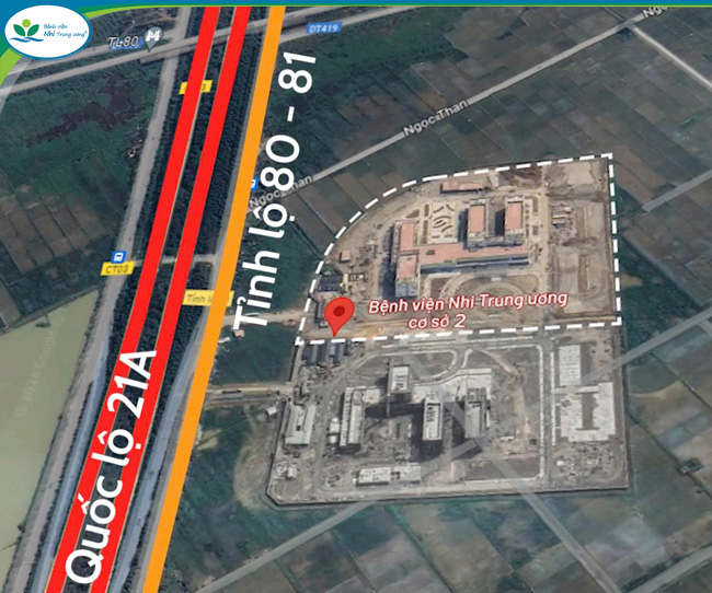Vị trí của Bệnh viện cơ sở 2 được đánh giá “đắc địa” với giao thông thuận lợi, có đường cao tốc Láng - Hòa Lạc, quốc lộ 21A… chạy qua - Ảnh: Benhviennhitrunguong