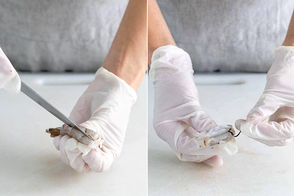 Cách lấy chỉ tôm nhanh nhất là dùng dao nhọn rạch một đường nhỏ trên lưng tôm