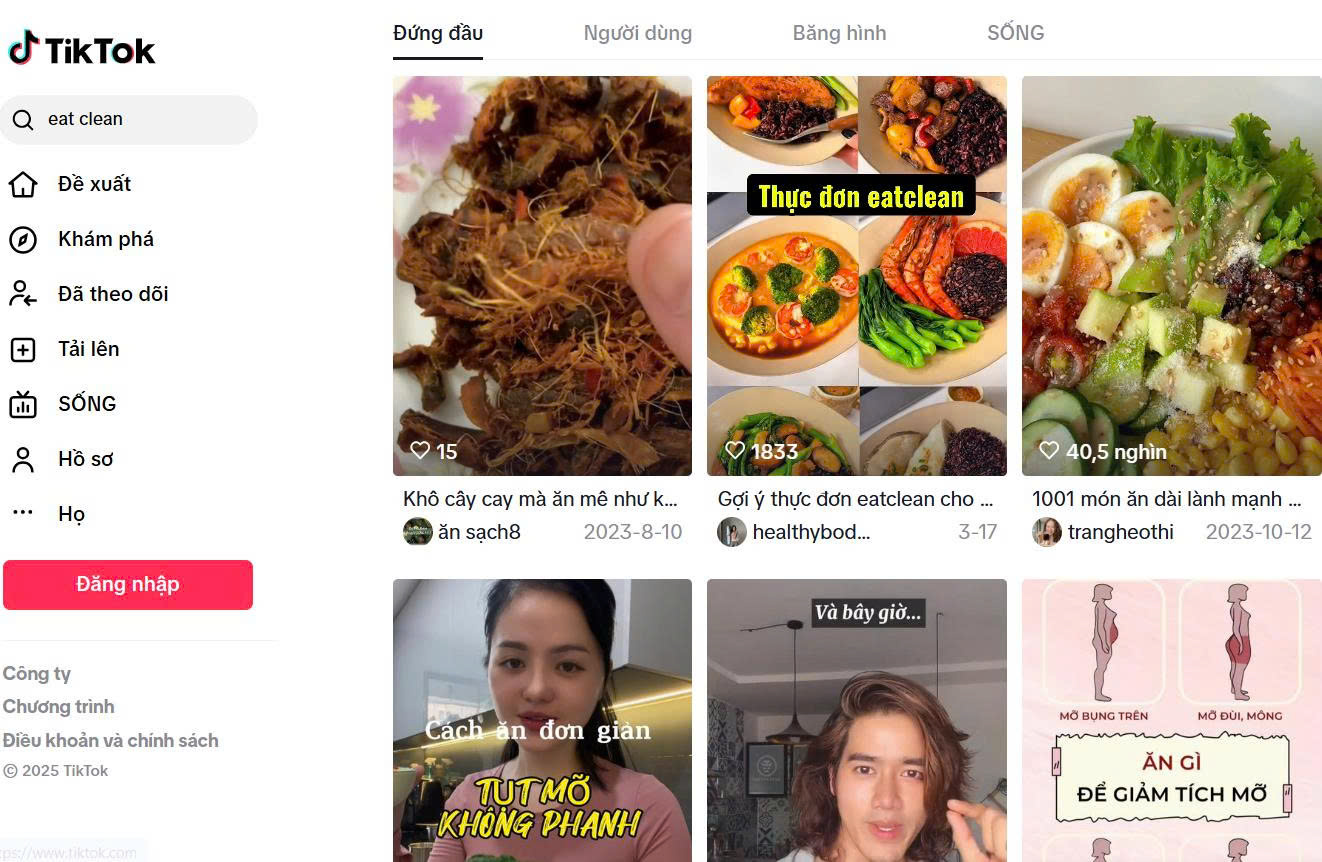 Trào lưu “eat clean” lan rộng trên mạng xã hội - Ảnh chụp màn hình