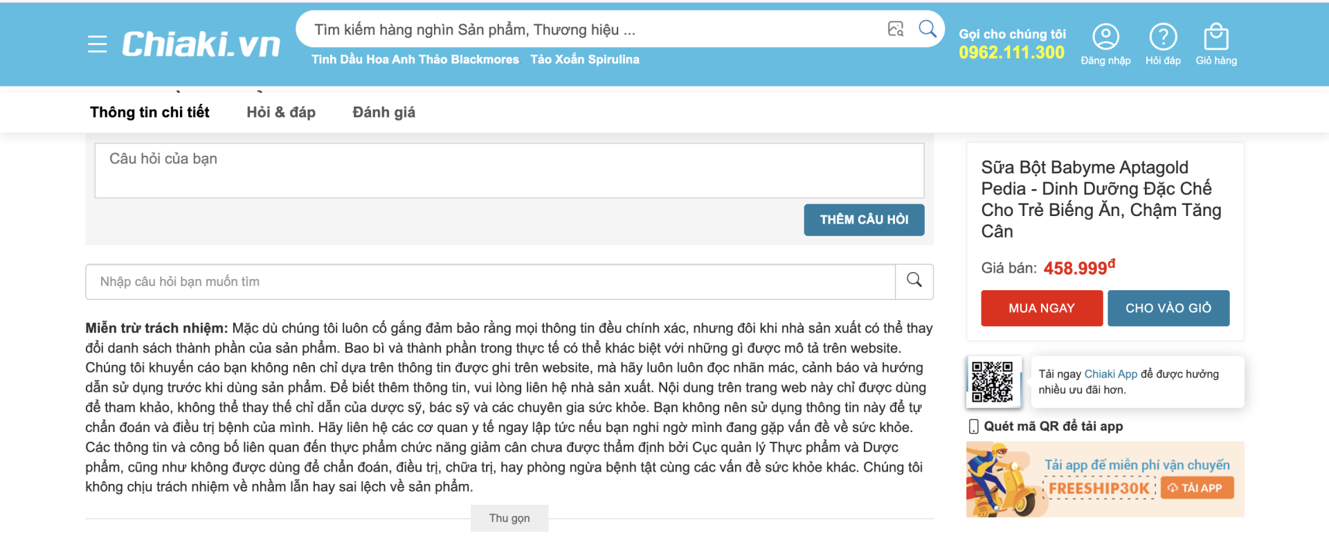 Dòng tuyên bố Miễn trừ trách nhiệm, dù như đã đề cập, các bài viết có sự cố vấn của các chuyên gia, dược sĩ, bác sĩ - Ảnh chụp màn hình.
