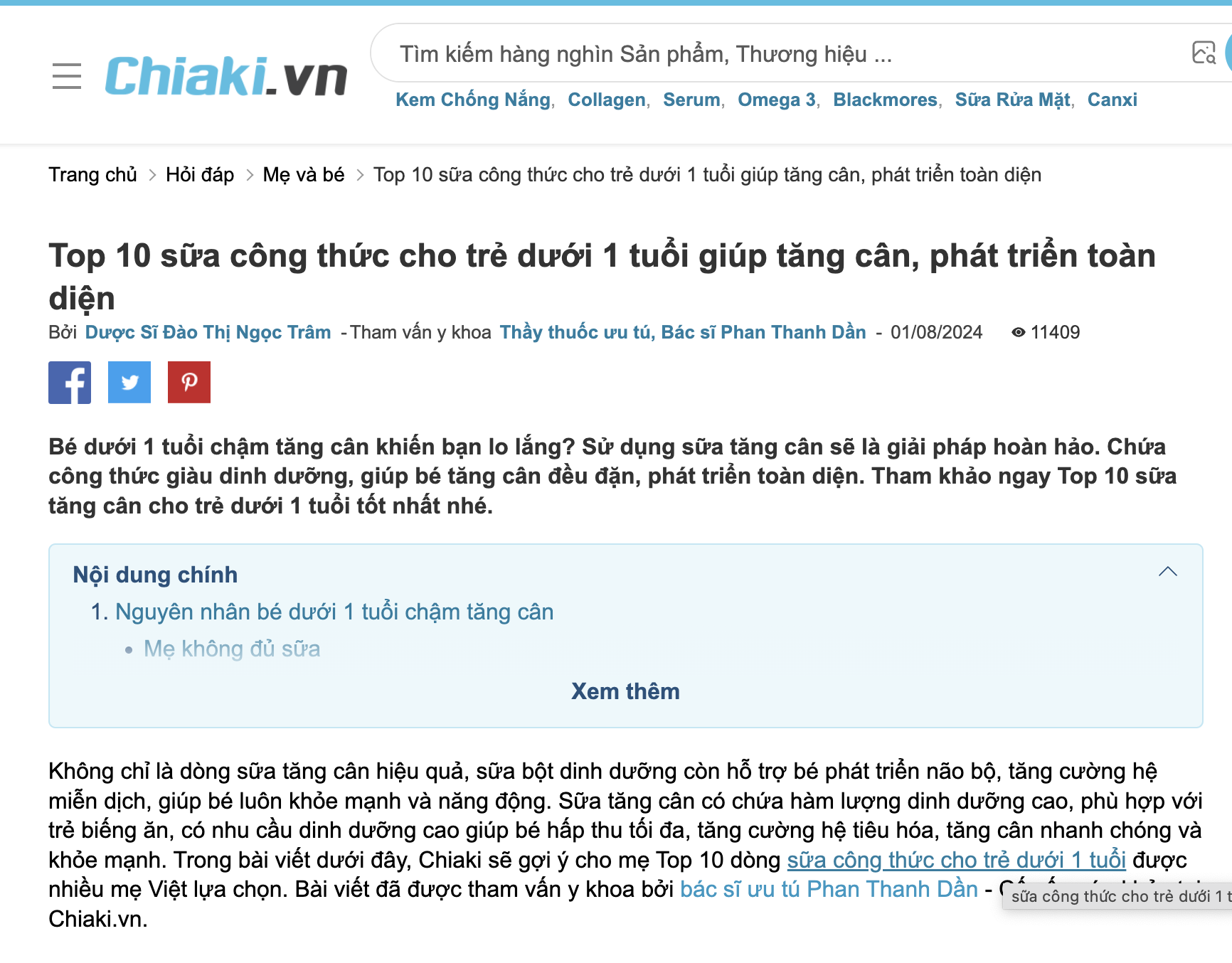 Một trong những bài viết được viết bởi Dược sĩ và Bác sĩ trên Chiaki.vn - Ảnh chụp màn hình.