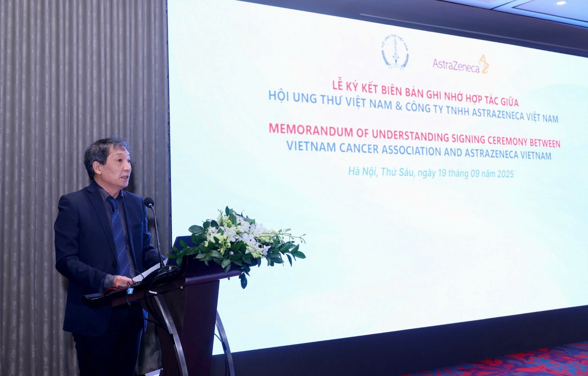 PGS.TS Bùi Diệu - Chủ tịch Hội ung thư Việt Nam chia sẻ tại Lễ ký kết