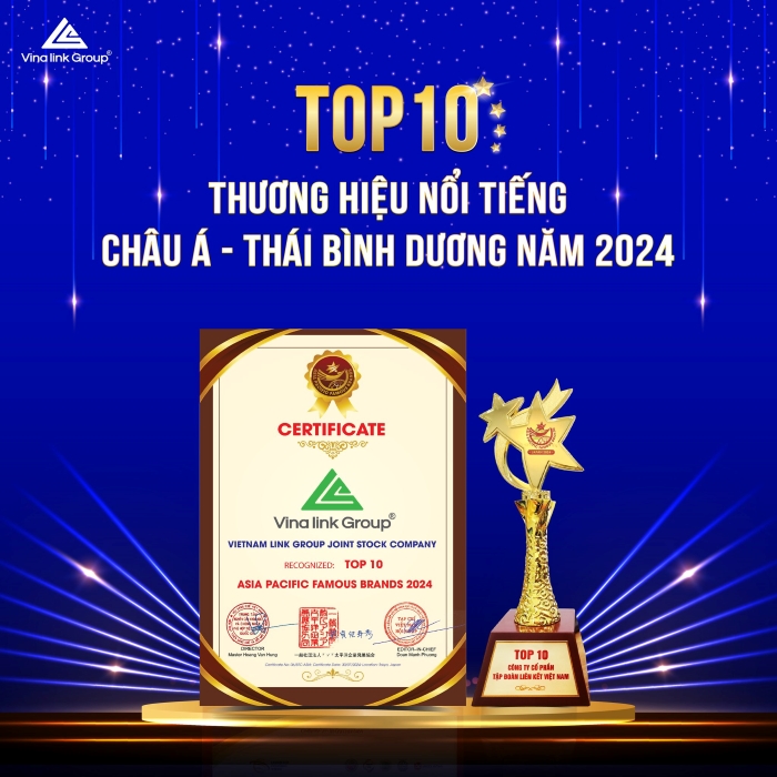 Vinalink Group được vinh danh “Top 10 thương hiệu nổi tiếng Châu Á - Thái Bình Dương 2024”