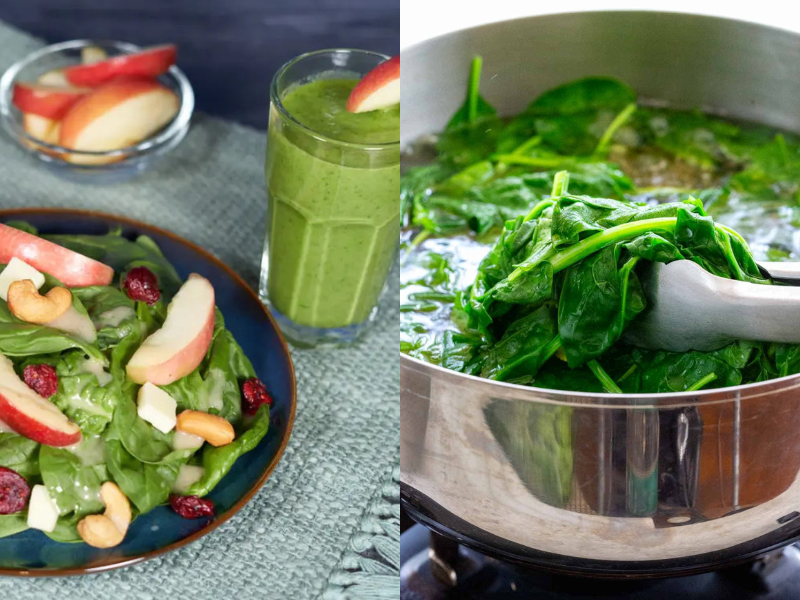 Rau chân vịt nên chần sơ hoặc kết hợp với rau củ quả chứa vitamin C để hấp thụ sắt dễ hơn