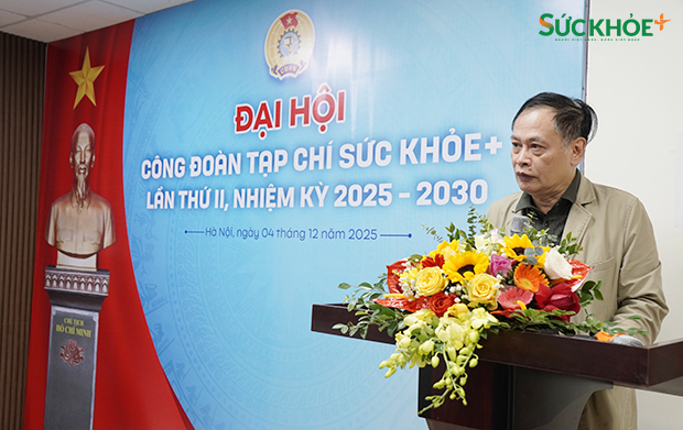 Tổng biên tập Vi Quang Đạo đề xuất phương hướng, nhiệm vụ cho Công đoàn Tạp chí Sức khỏe+ trong nhiệm kỳ tới - Ảnh: Hiệp Nguyễn/Sức khỏe+