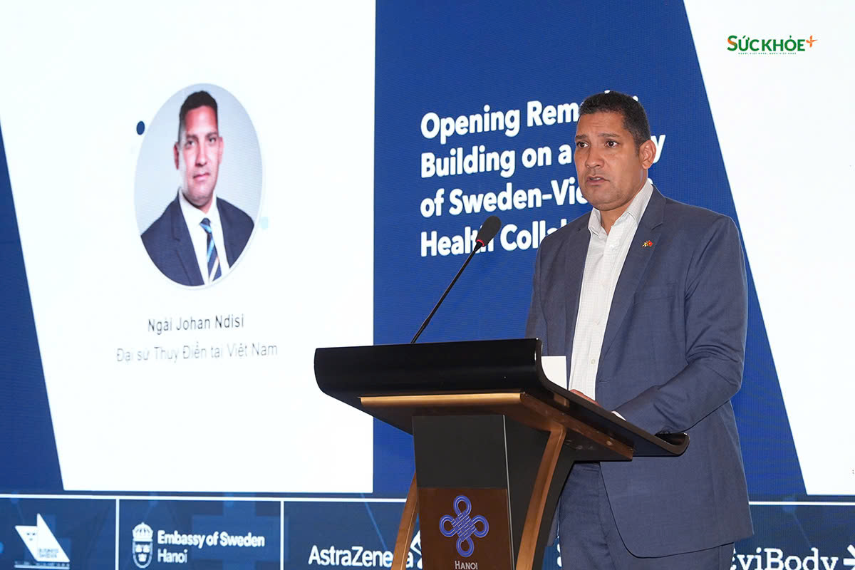Đại sứ Thụy Điển Johan Ndisi phát biểu tại hội nghị - Ảnh: Hiệp Nguyễn/sức khỏe+