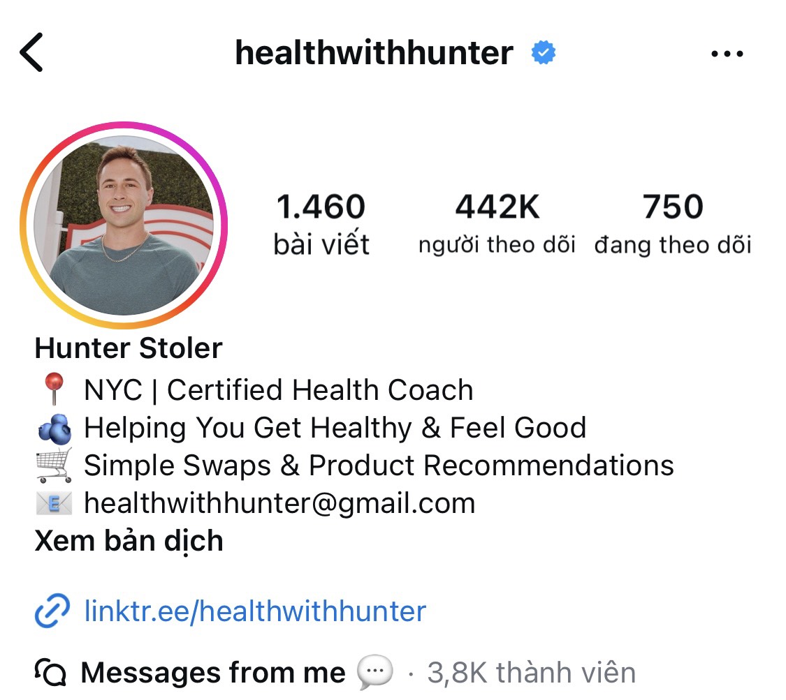 Mạng xã hội Instagram của Hunter Stoler