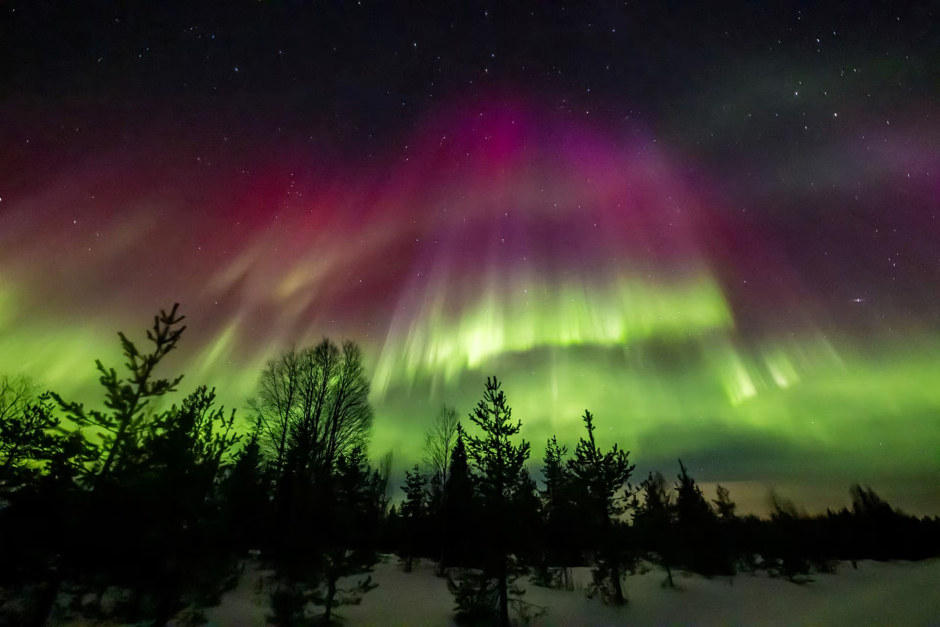 Cực quang rực rỡ trên bầu trời Rovaniemi, vùng Lapland, Phần Lan, ngày 25/3. Ảnh: All About Lapland/Alexander Kuznetsov.