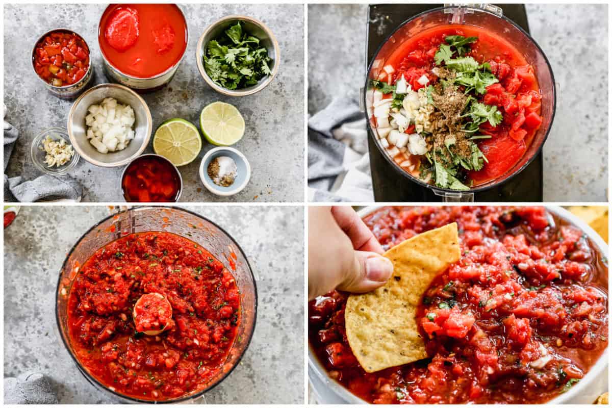 Xốt salsa dễ làm từ các nguyên liệu cà chua chín, hành tây, ớt, rau mùi, chanh, muối và hạt tiêu 
