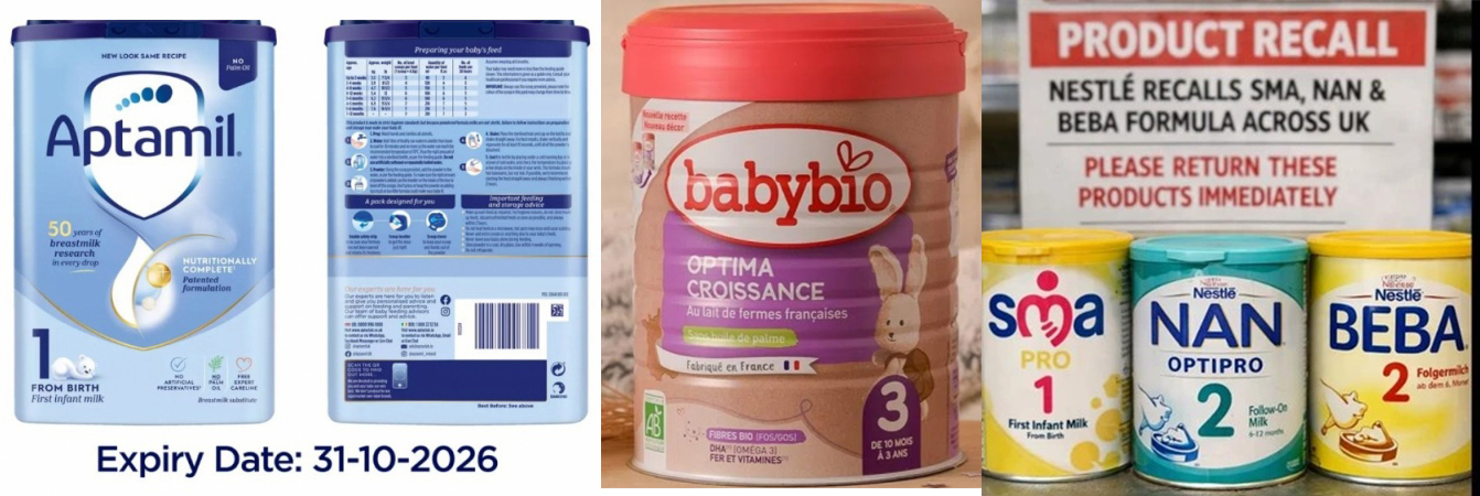 Loạt sản phẩm sữa bị hồi vào tháng 1/2026 do nghi nhiễm độc tố cereulide, trong đó có nhiều thương hiệu nổi tiếng của các quốc gia Châu Âu