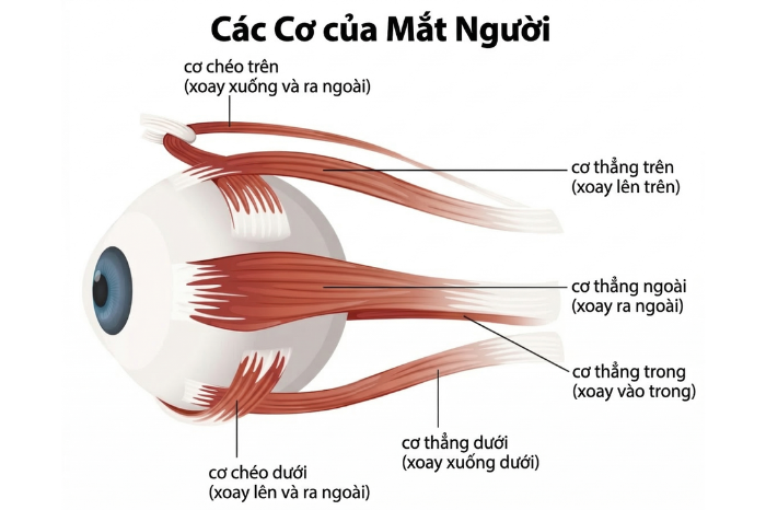 Mắt di chuyển linh hoạt nhờ 6 cơ chính: cơ thẳng trên, cơ thẳng dưới, cơ thẳng trong, cơ thẳng ngoài, cơ chéo trên, cơ chéo dưới - Ảnh: DepositPhotos