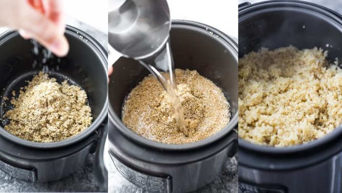 Hạt diêm mạch (quinoa) có thể nấu trong nồi cơm điện như cơm trắng, tỷ lệ 2 nước:1 hạt