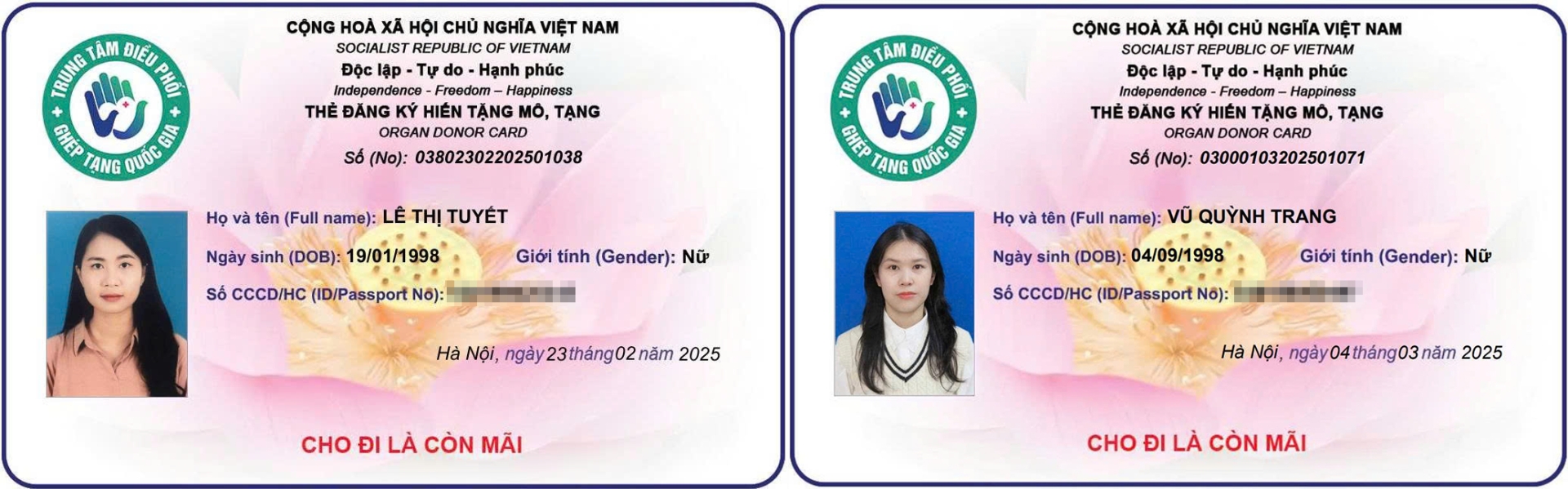 Thẻ điện tử sau khi đăng ký hiến tặng mô, tạng