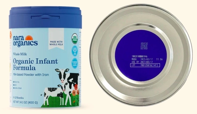 Lệnh thu hồi áp dụng với tất cả sản phẩm sữa công thức hữu cơ nguyên kem Nara Organics được bán trên toàn quốc trong thời gian từ tháng 7/2025 đến tháng 6/2026 - Ảnh: Nara Organics