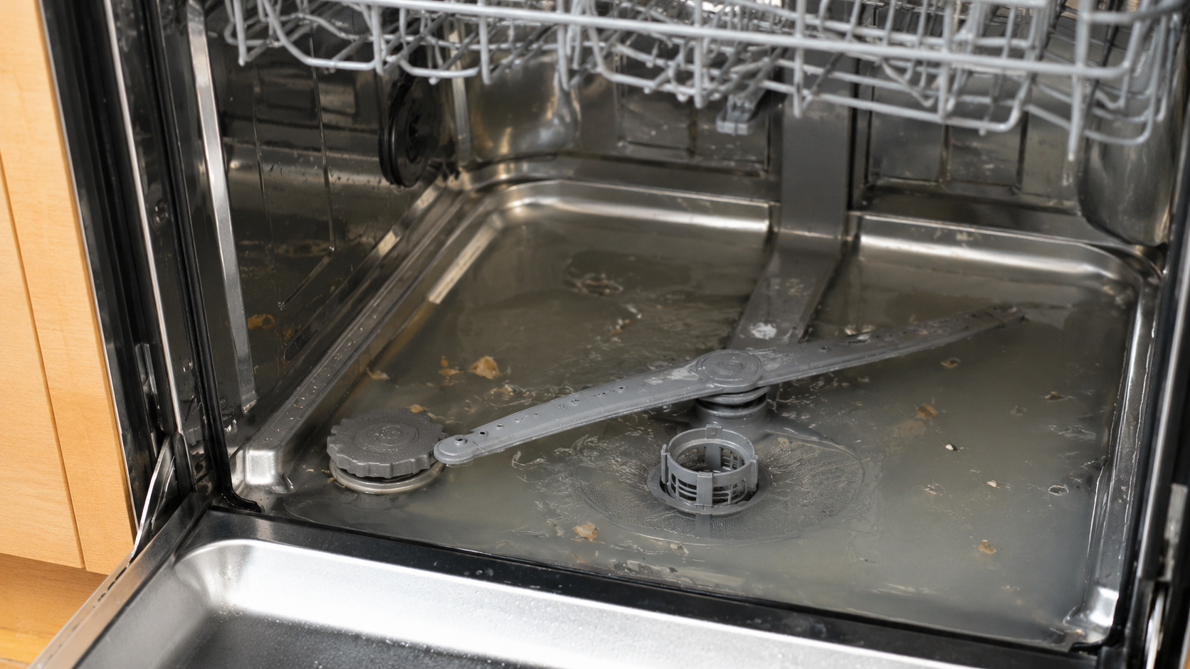 Đường thoát nước bị tắc có thể khiến nước đọng lại trong khoang máy và phát sinh mùi hôi