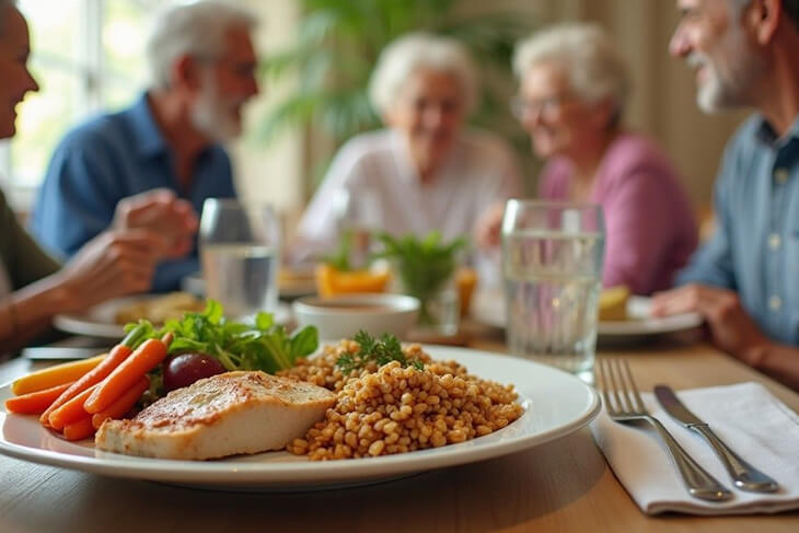 Theo các chuyên gia dinh dưỡng, người cao tuổi chán ăn, ăn nhanh no nên chia nhỏ bữa ăn, không nên ăn một bữa lớn mà ảnh hưởng tới các bữa ăn sau. (Ảnh: Nourishd)