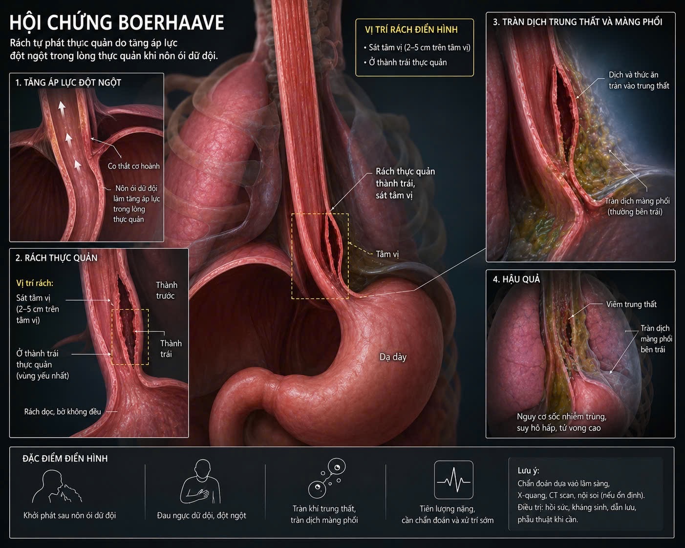 Đồ họa mô phỏng bệnh lý rách thực quản (hội chứng Boerhaave) - Ảnh: benhvienvietduc.org